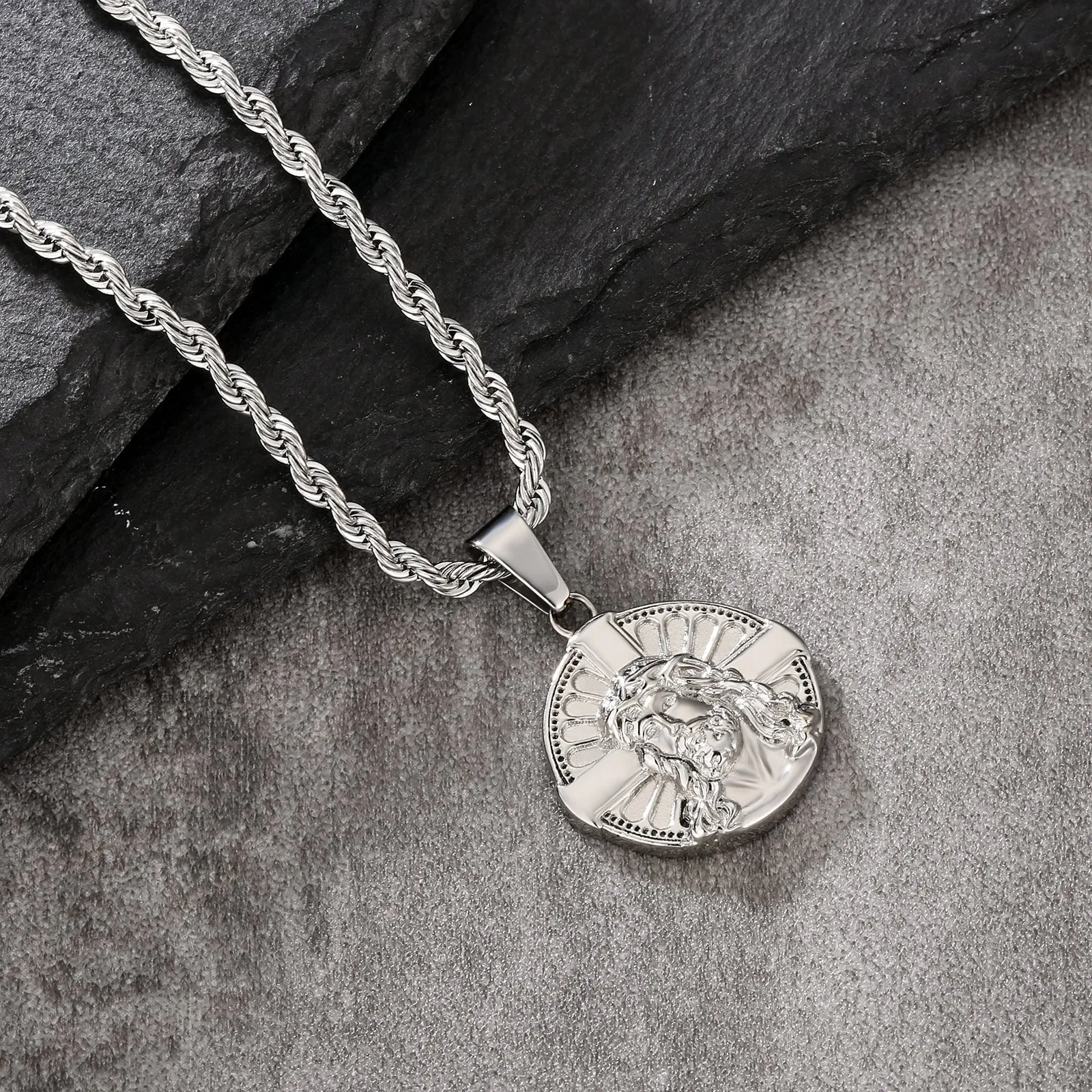 Jesus on Cross Coin Pendant Necklace