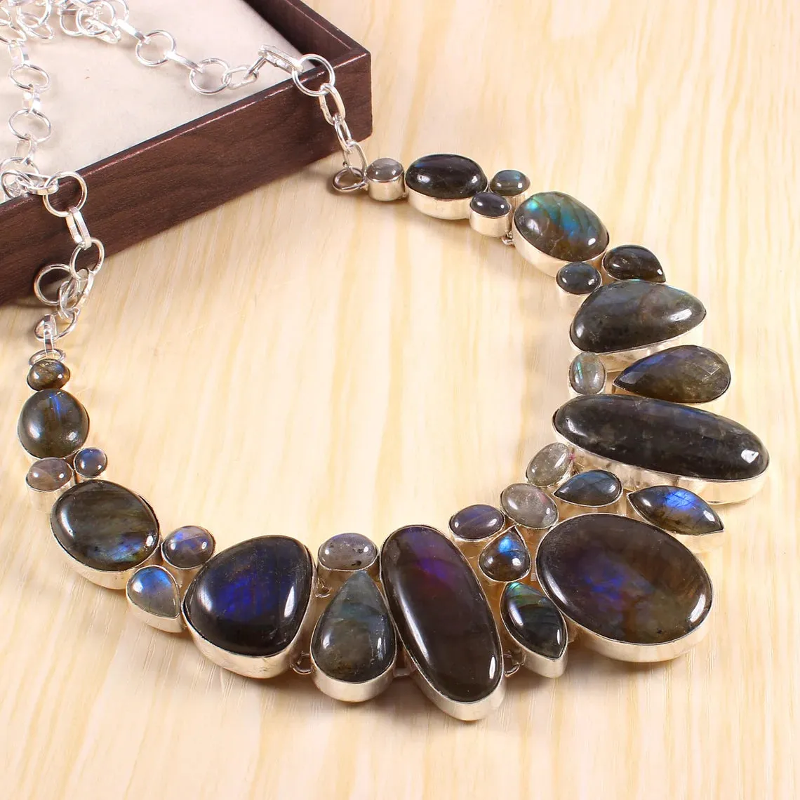 Labradorite Bib Necklace For Women - 925 Solid Sterling Silver Necklace