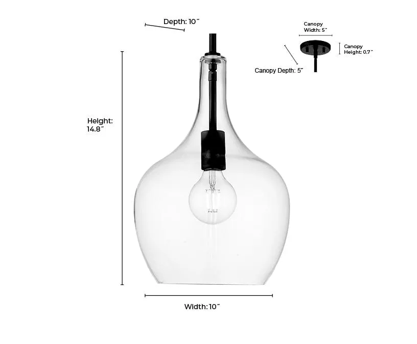 Lamara Pendant - Matte Black - Clear Glass - 10in. Diameter - E26 Medium Base