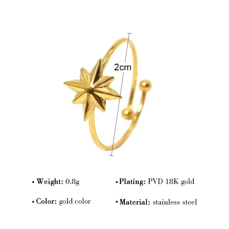 Luxurious Hexagram Stainless Steel Plating Inlay Zircon 14k Gold Plated Open Rings