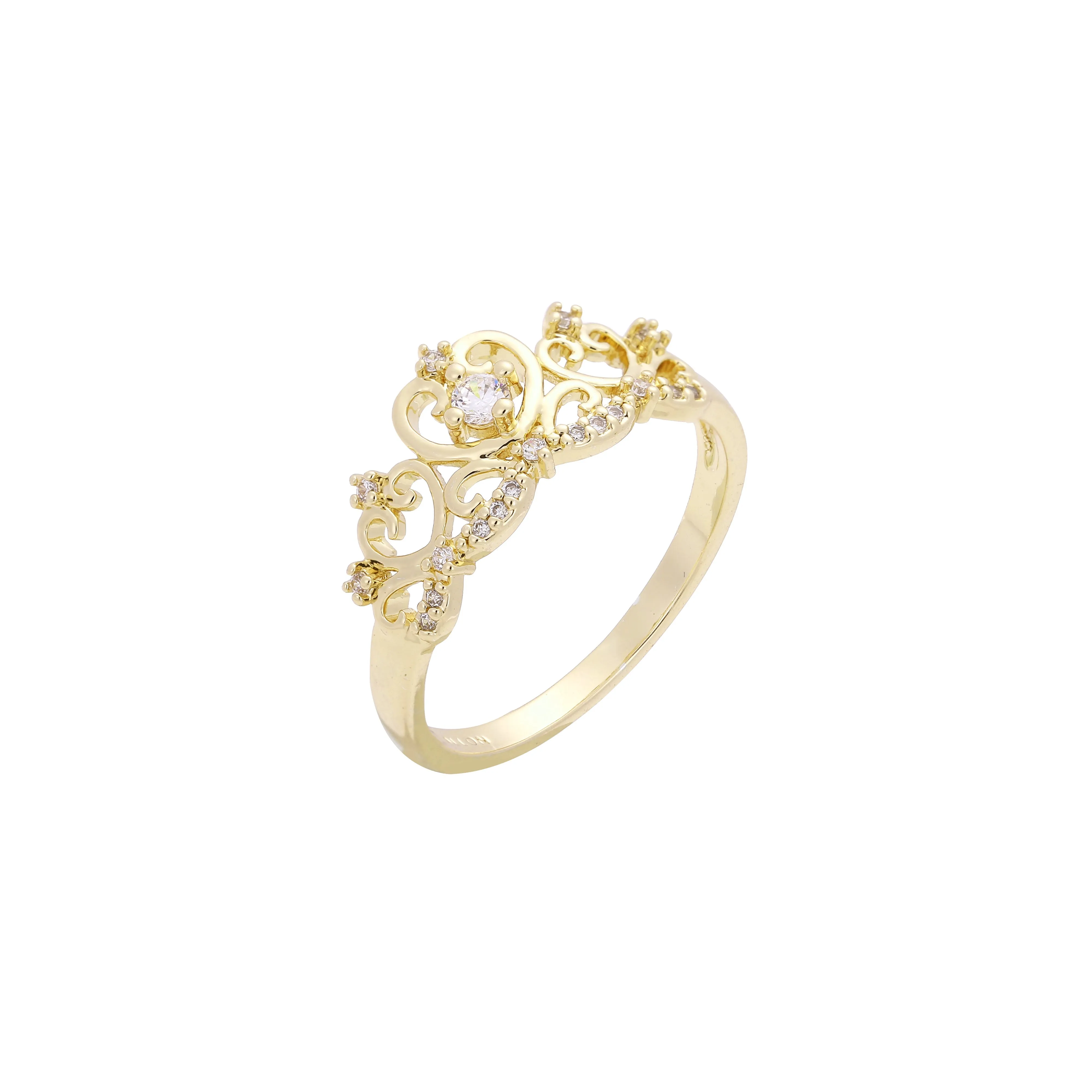 Luxurious white CZs cluster 14K Gold, Rose Gold Crown rings