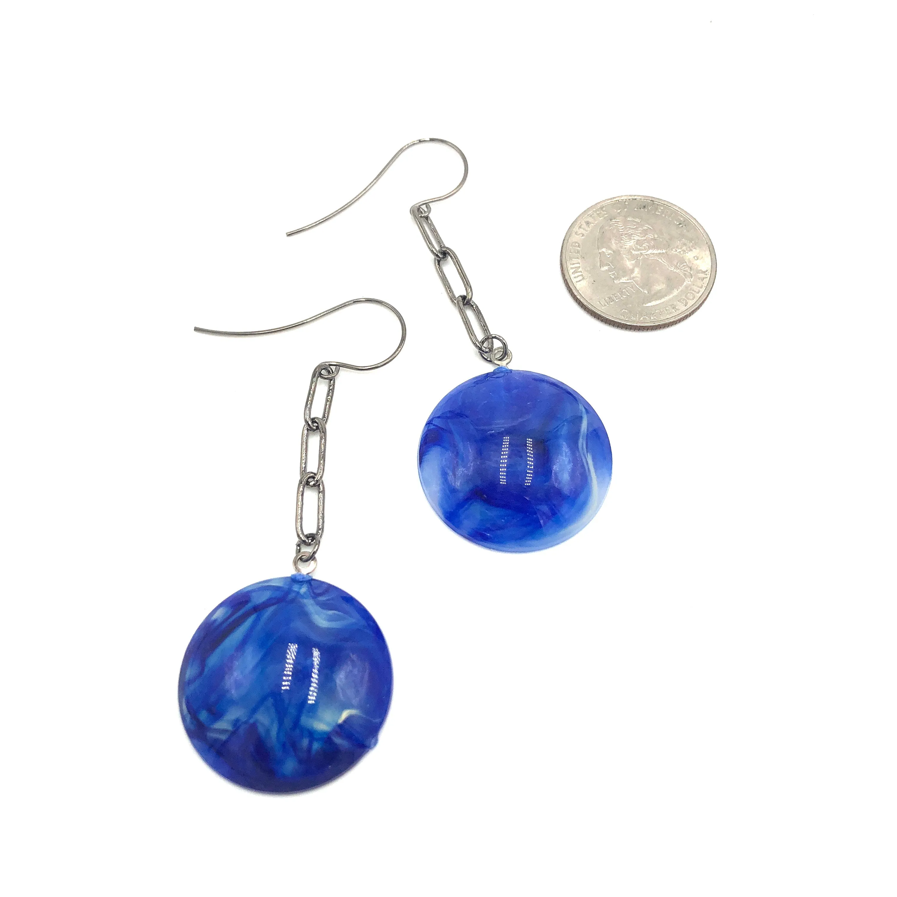 Marbled Blue & Paperclip Chain Link Earrings *