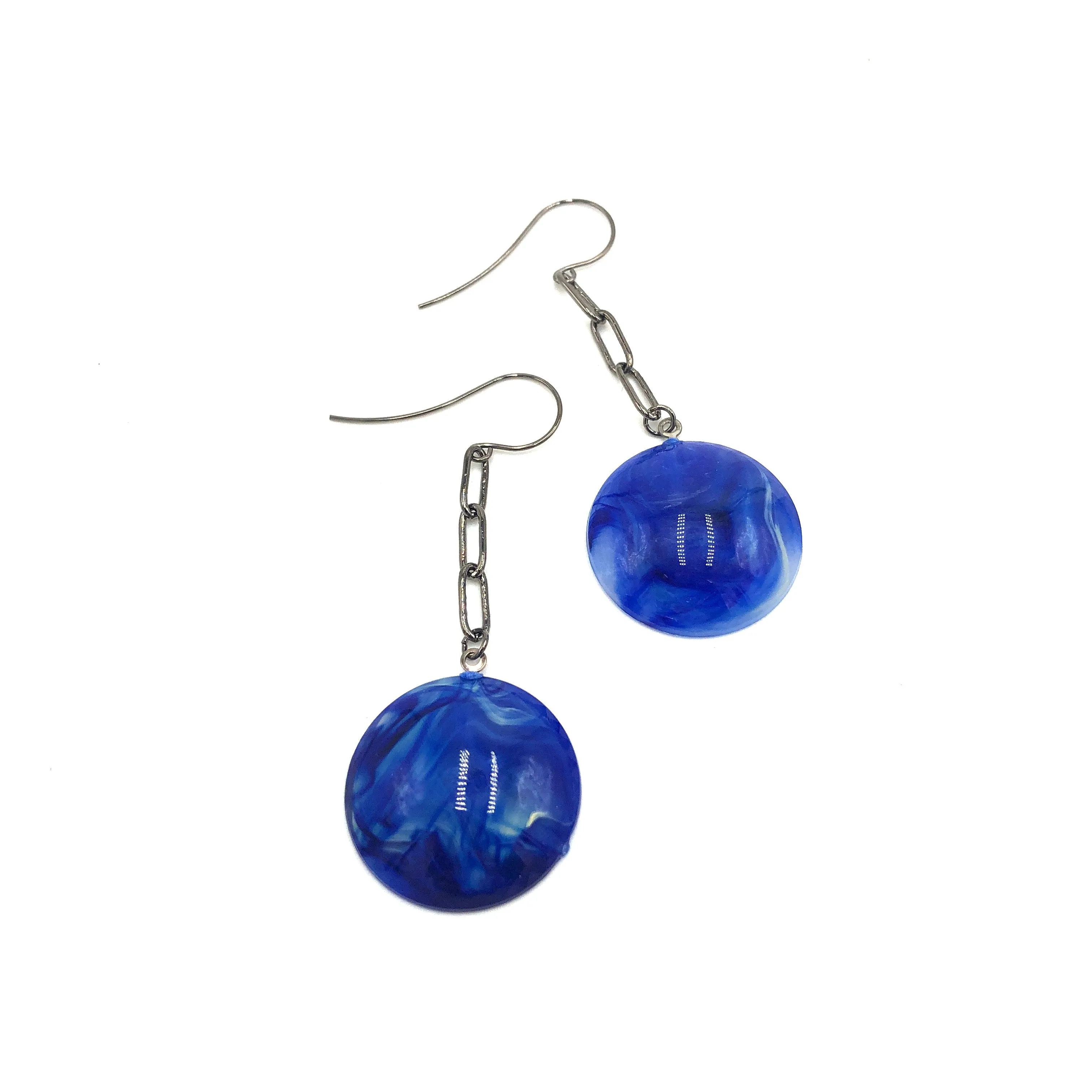 Marbled Blue & Paperclip Chain Link Earrings *