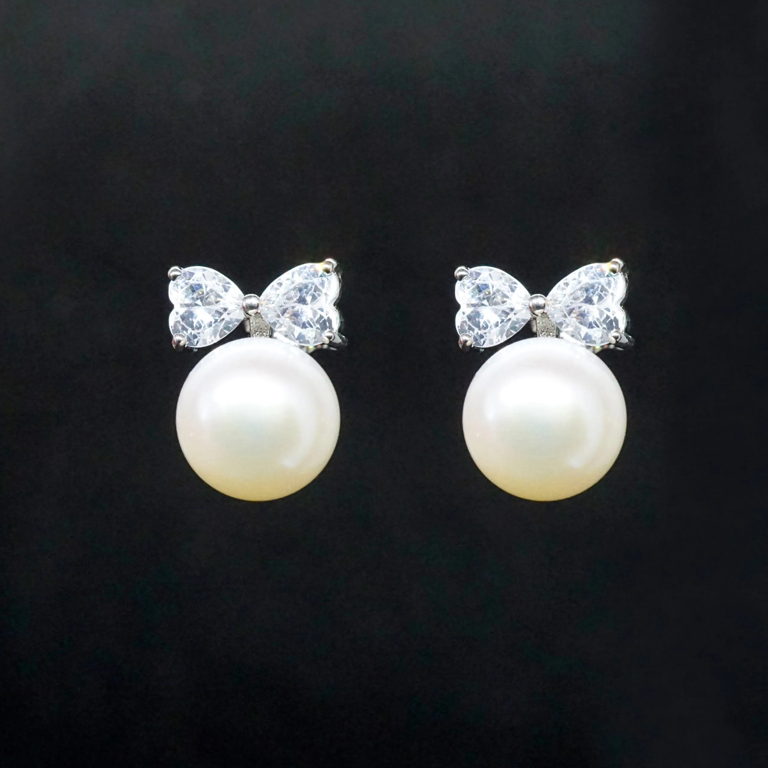 Maya X - Real Pearl Crystal Silver Stud Earrings