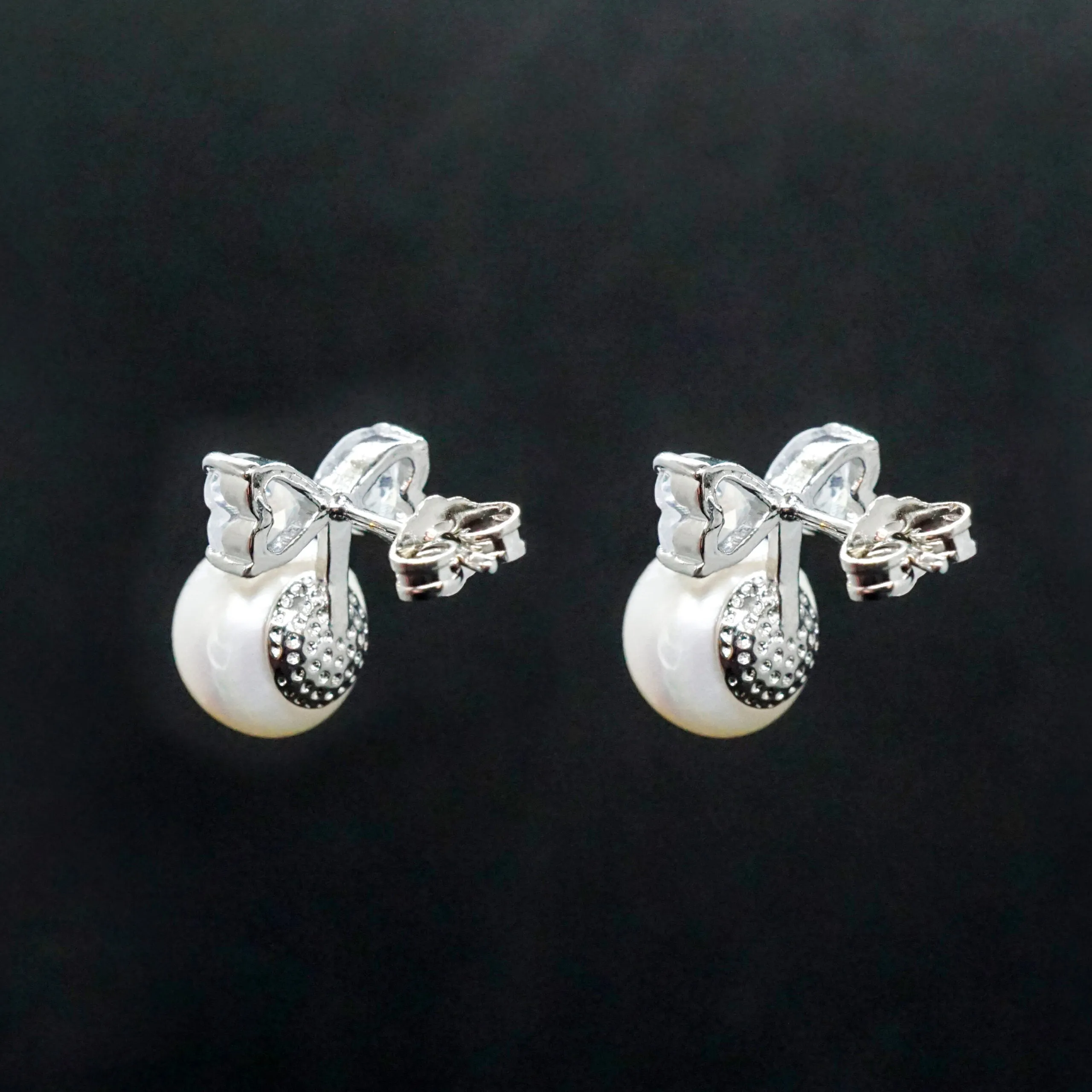 Maya X - Real Pearl Crystal Silver Stud Earrings