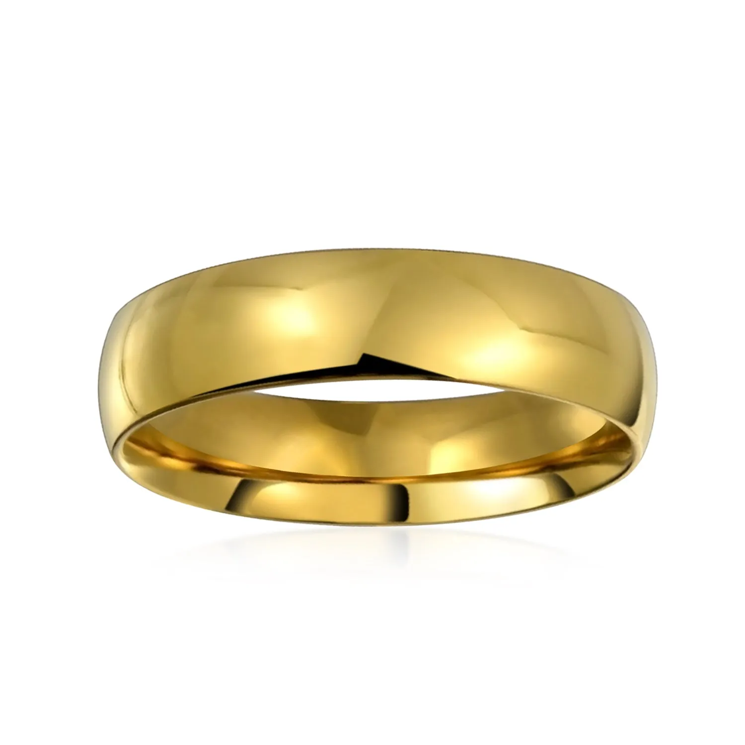 Mens Stainless Steel Gold Plated Dome Comfort Fit Wedding Band Ring for Couples