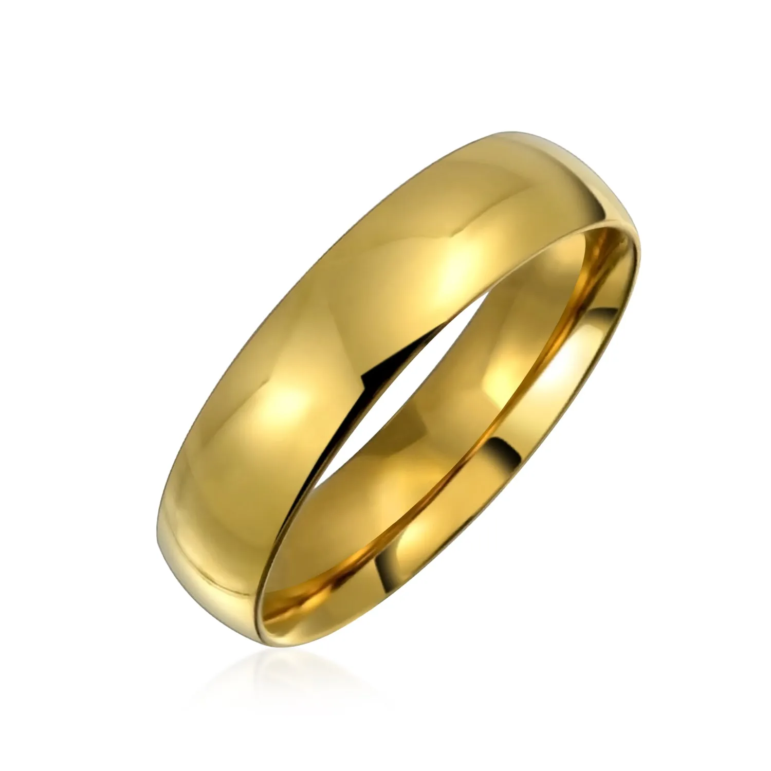 Mens Stainless Steel Gold Plated Dome Comfort Fit Wedding Band Ring for Couples