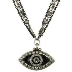 Michal Golan Crystal, Silver and Black Evil Eye Pendant Necklace