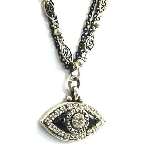 Michal Golan Crystal, Silver and Black Evil Eye Pendant Necklace