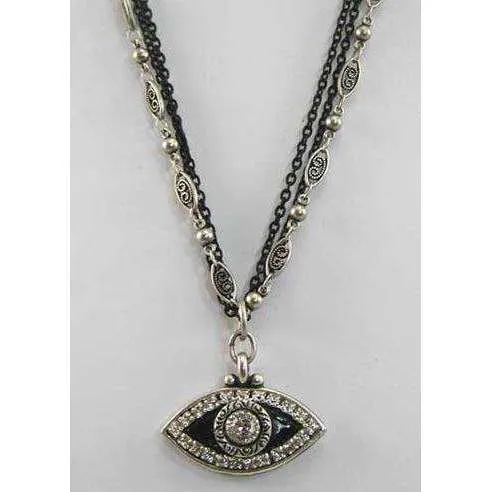 Michal Golan Crystal, Silver and Black Evil Eye Pendant Necklace