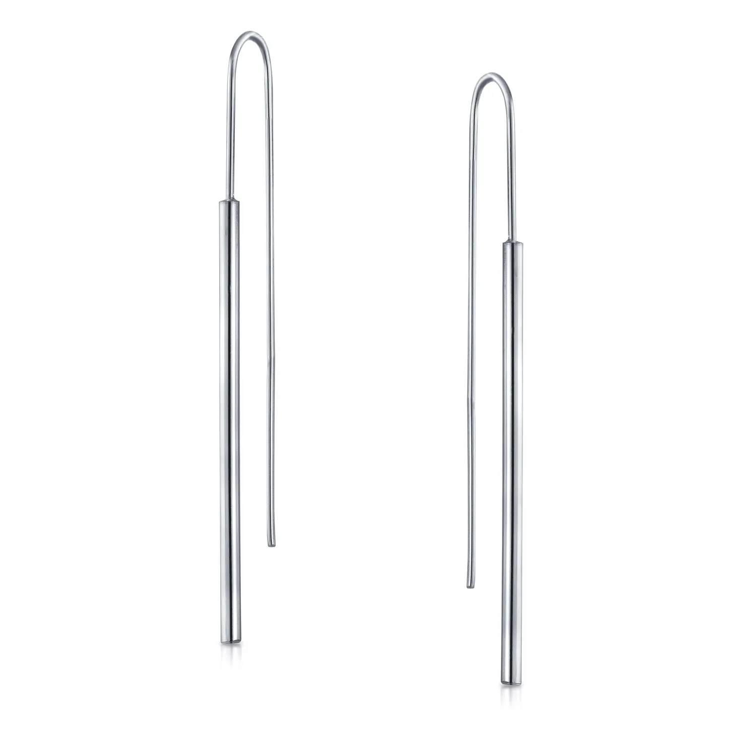 Minimalist Geometric Dangle Earrings Linear Bar Threader in Sterling Silver