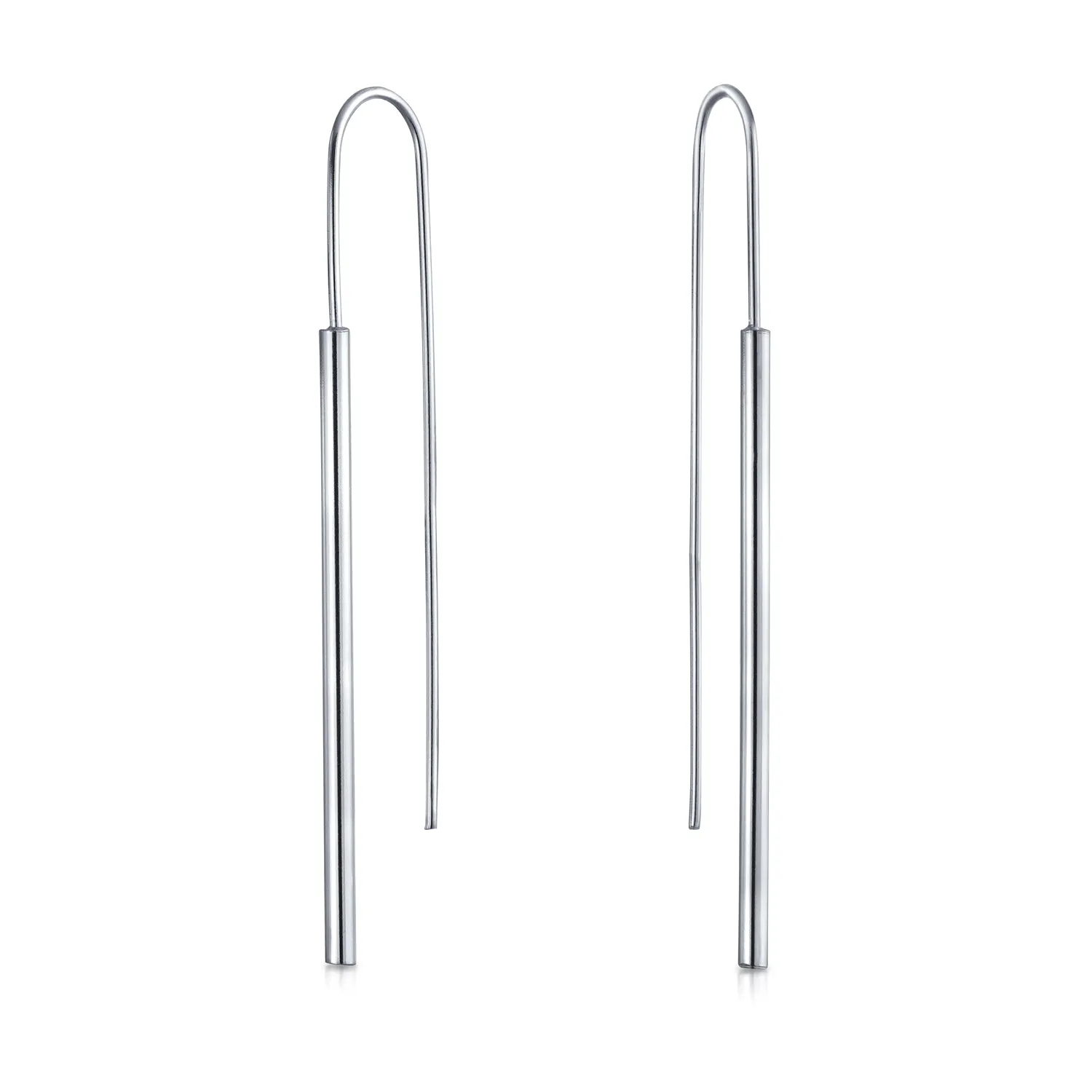 Minimalist Geometric Dangle Earrings Linear Bar Threader in Sterling Silver