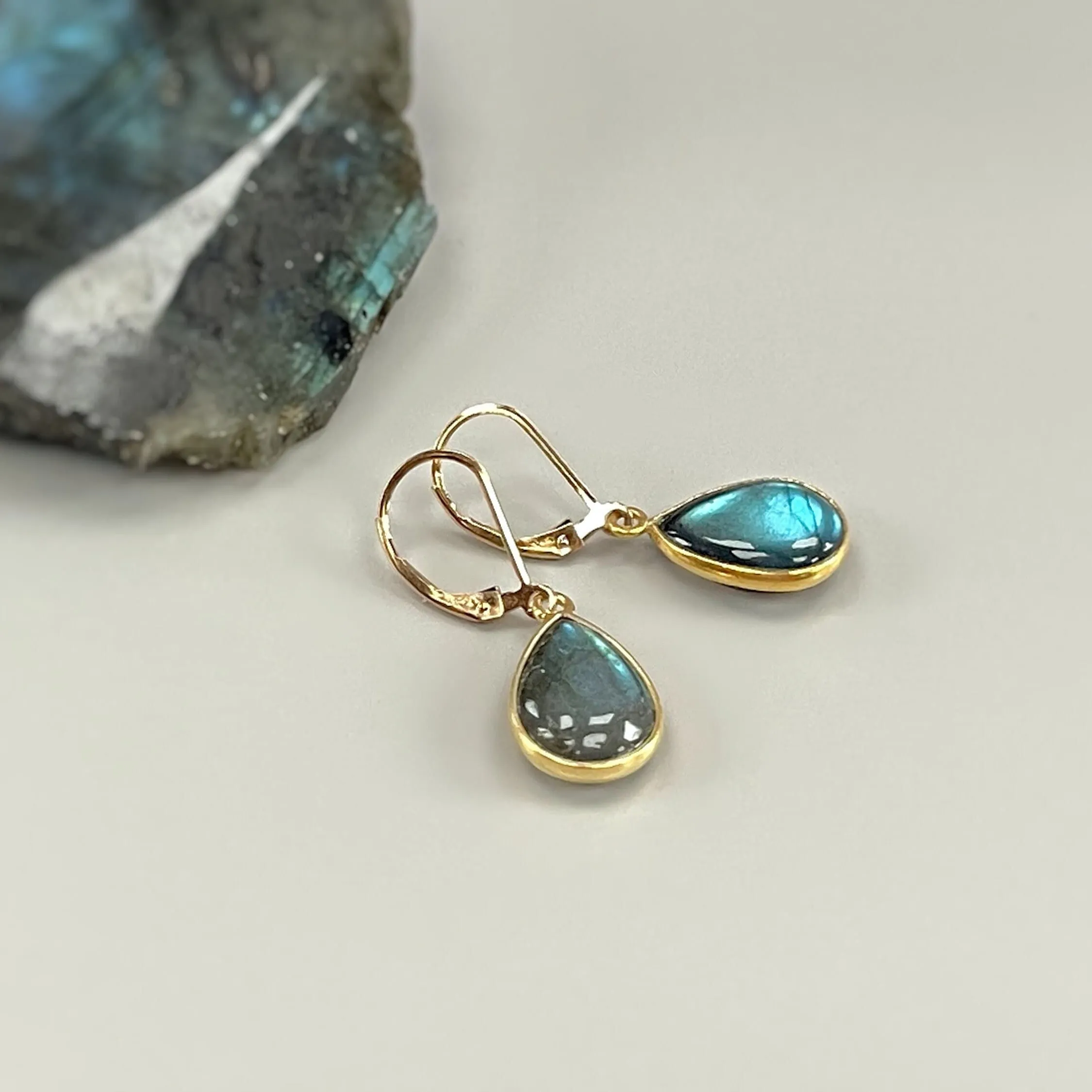 Minimalist Labradorite earrings dangle gold