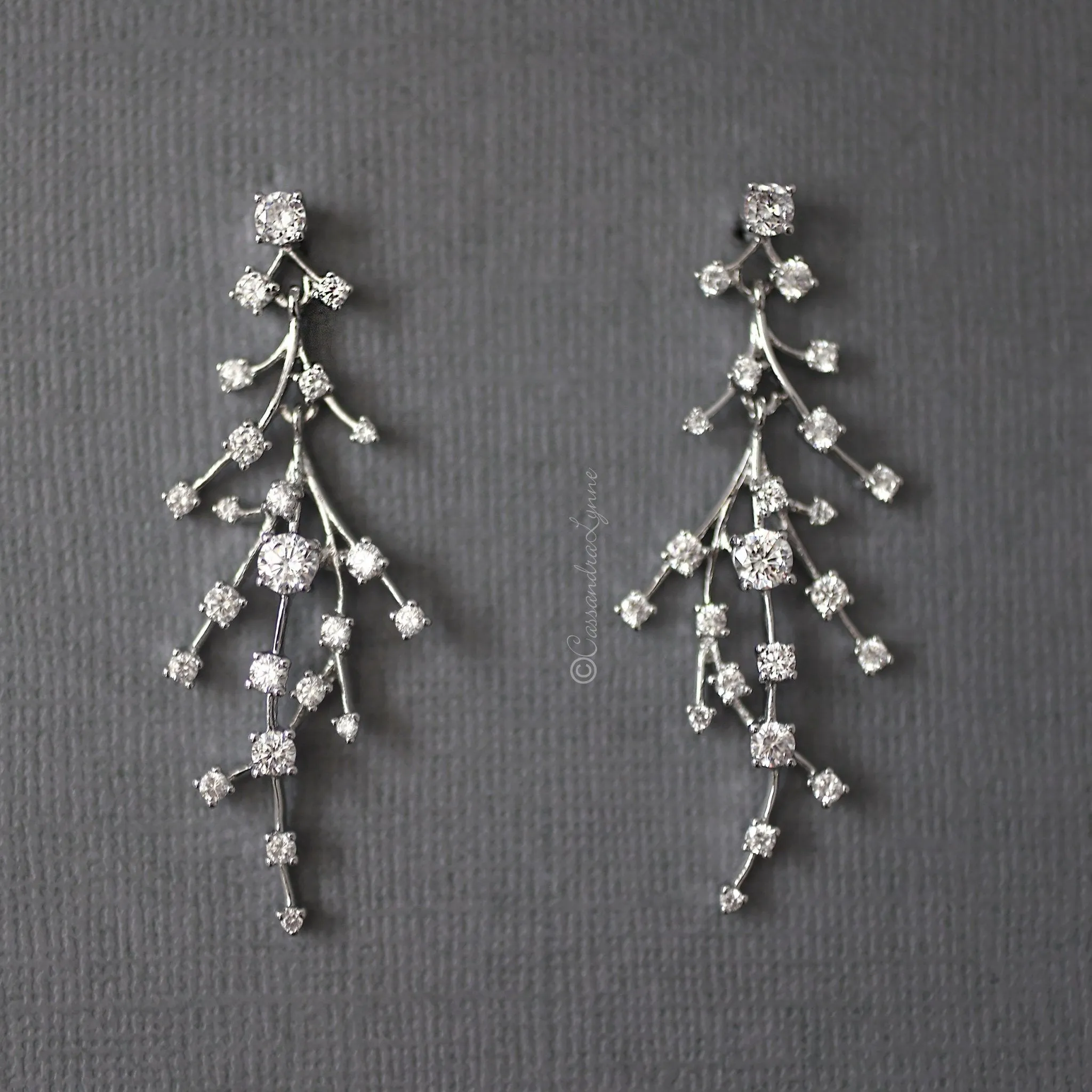 Minimalist Waterfall CZ Bridal Earrings