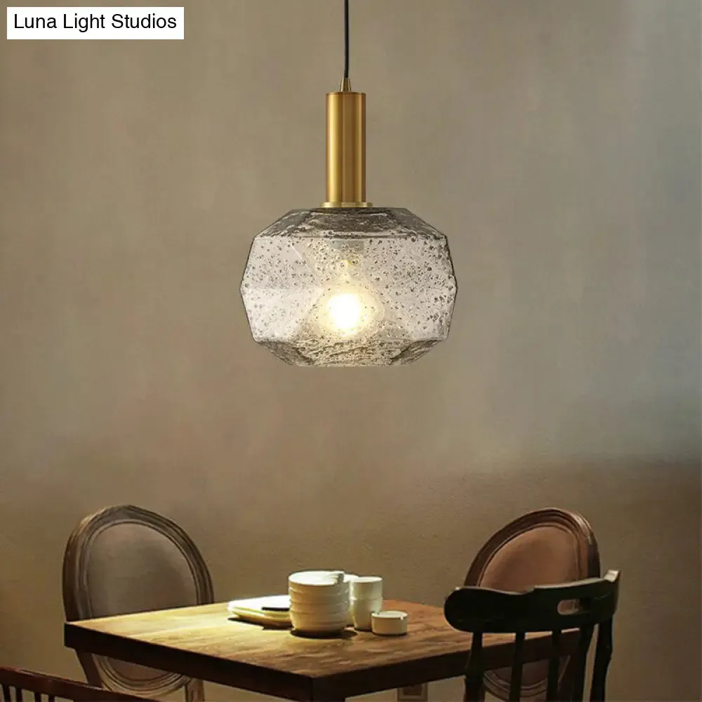 Modern Bedside Pendant Light with Smoky Gray Glass Shade and Brass Base