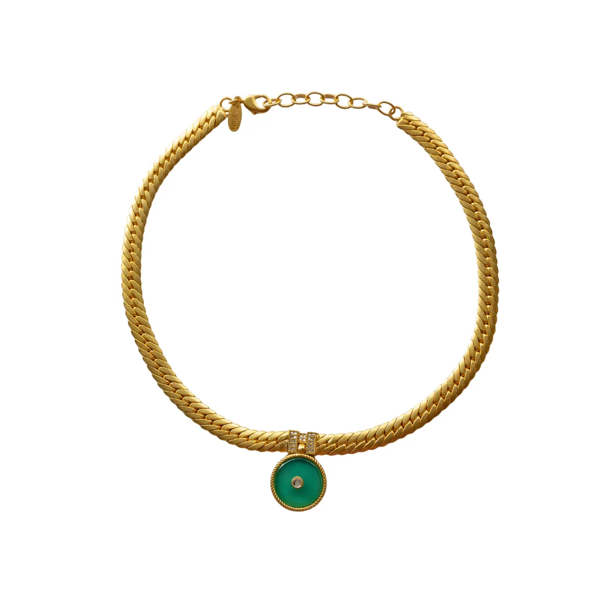 Modern Begum Green Onyx Link Necklace