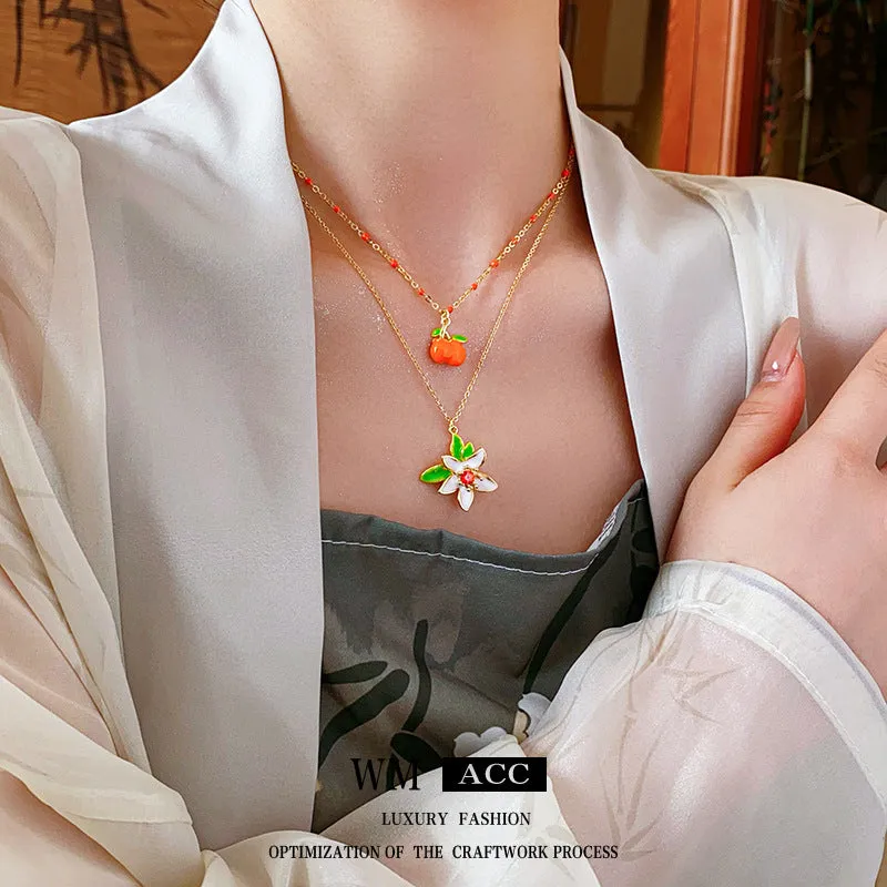 Modern Chinese Flower Flower Copper Electroplating Necklaces