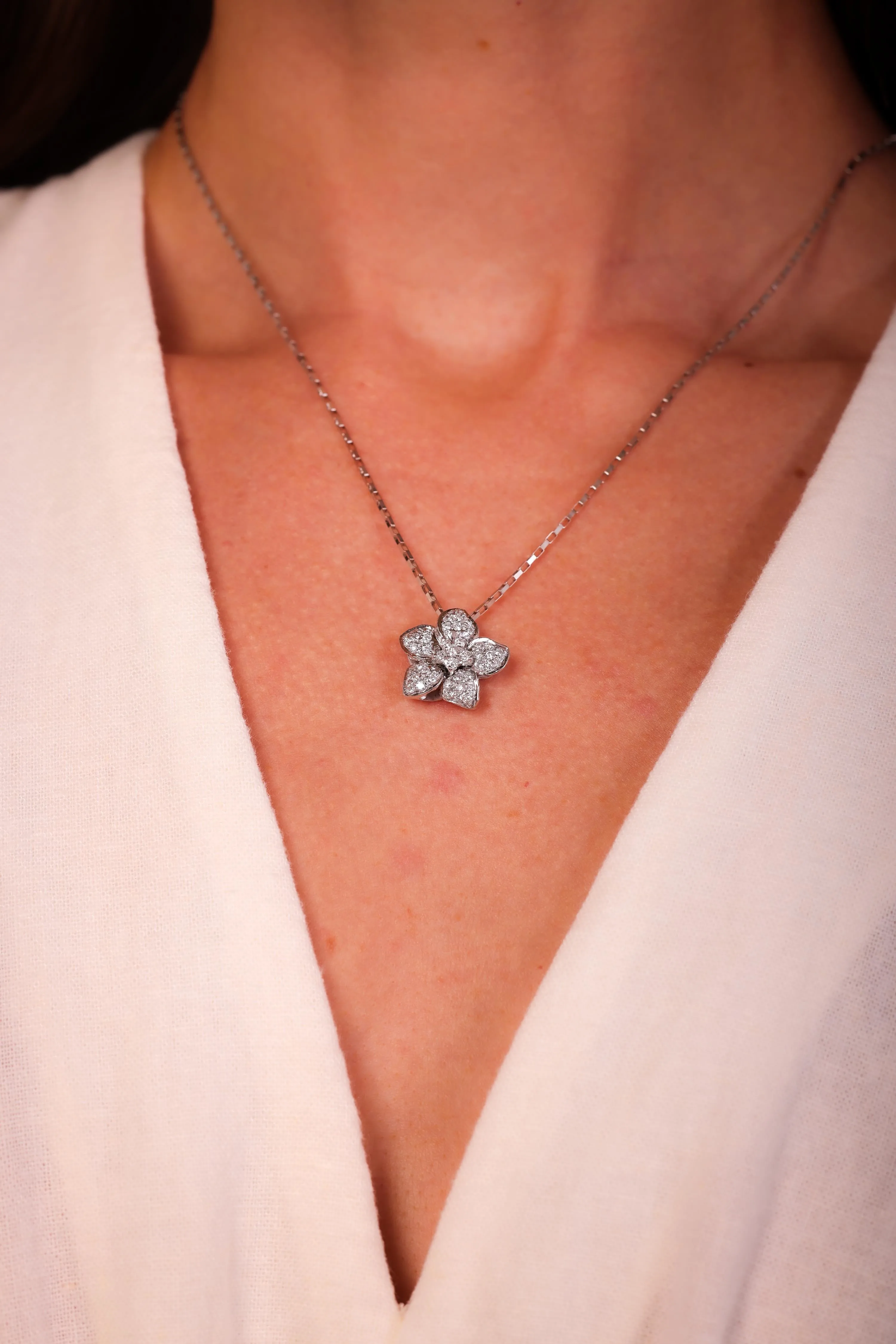 Modern Diamond Platinum Flower Necklace