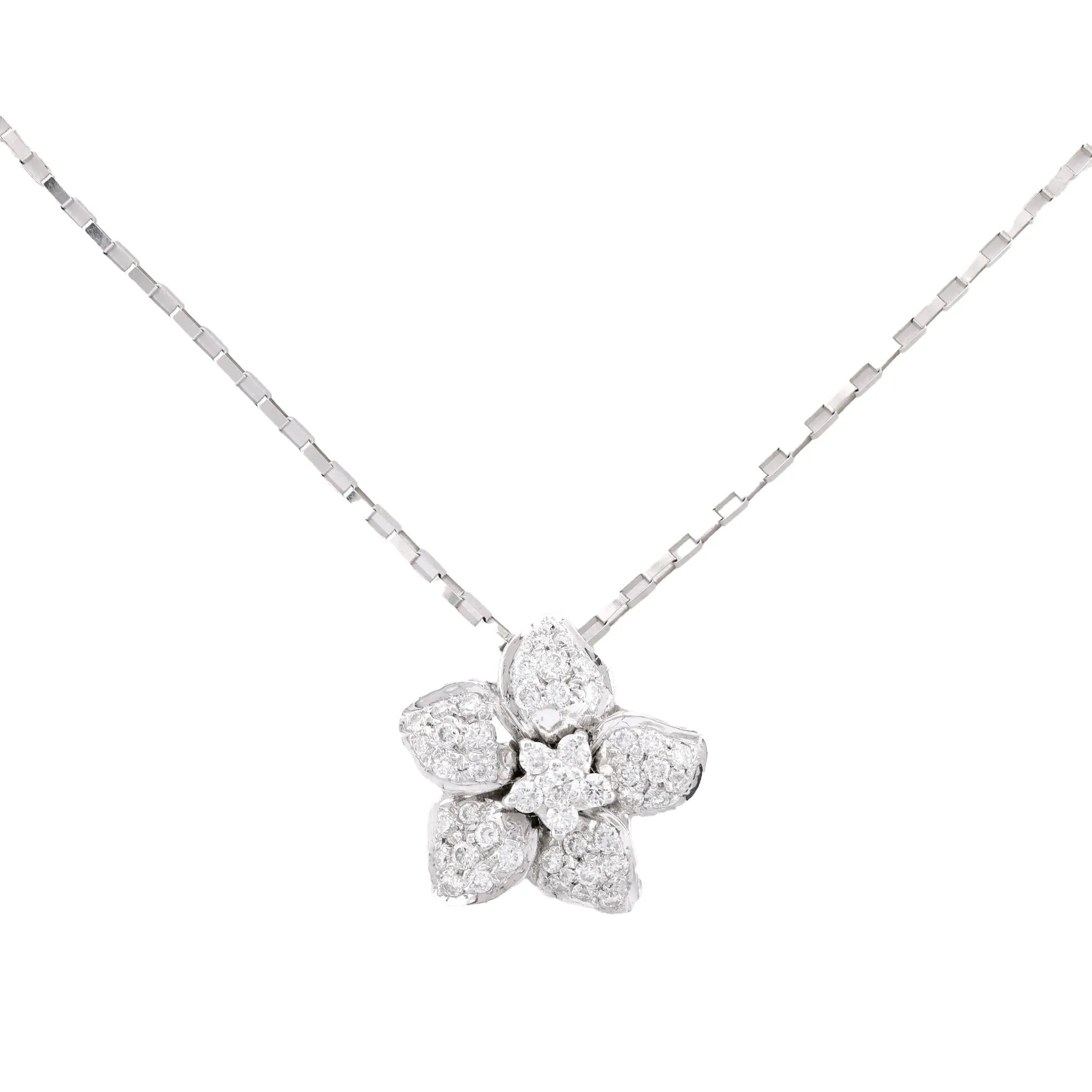 Modern Diamond Platinum Flower Necklace