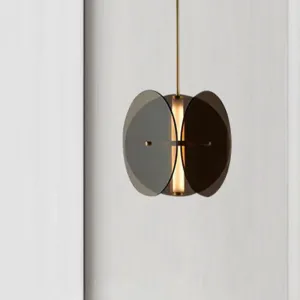 Modern Gold Disc Pendant Light: Sleek Black Glass Hanging Lamp for Living Room