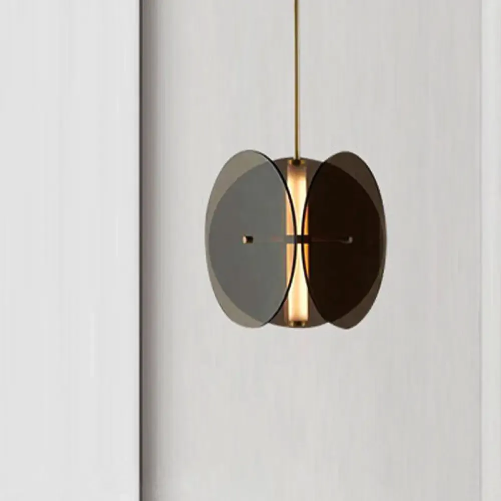 Modern Gold Disc Pendant Light: Sleek Black Glass Hanging Lamp for Living Room