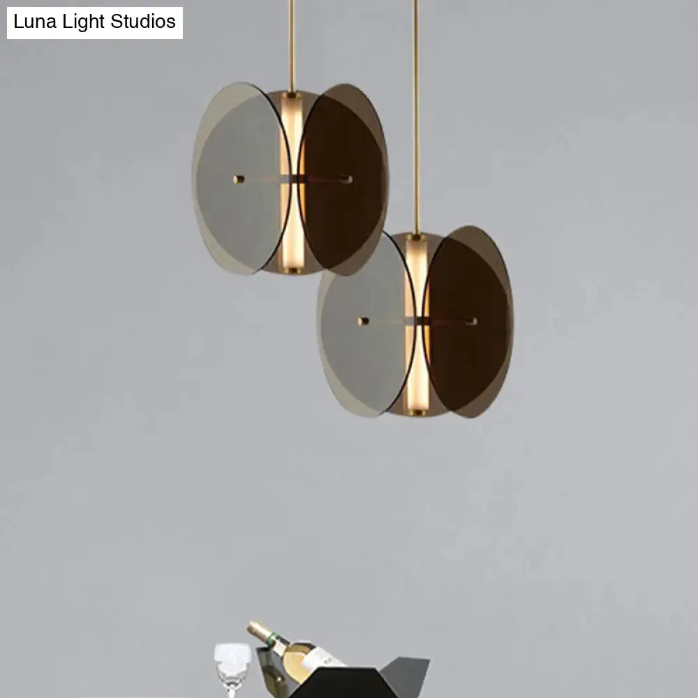 Modern Gold Disc Pendant Light: Sleek Black Glass Hanging Lamp for Living Room