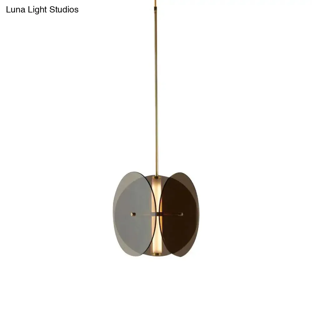 Modern Gold Disc Pendant Light: Sleek Black Glass Hanging Lamp for Living Room