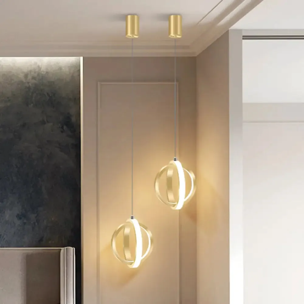 Modern LED Pendant Light: Aluminum Crossed Rings Drop Pendant in Gold - Ideal for Dining Table