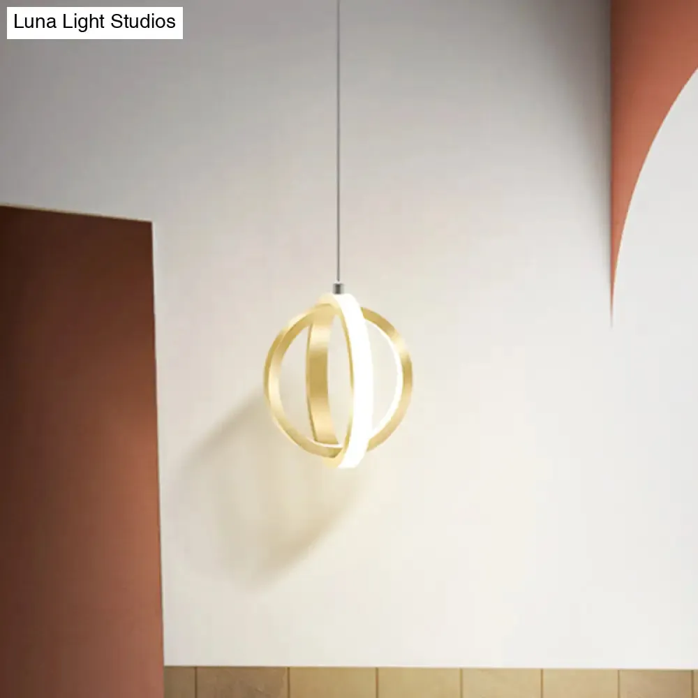 Modern LED Pendant Light: Aluminum Crossed Rings Drop Pendant in Gold - Ideal for Dining Table