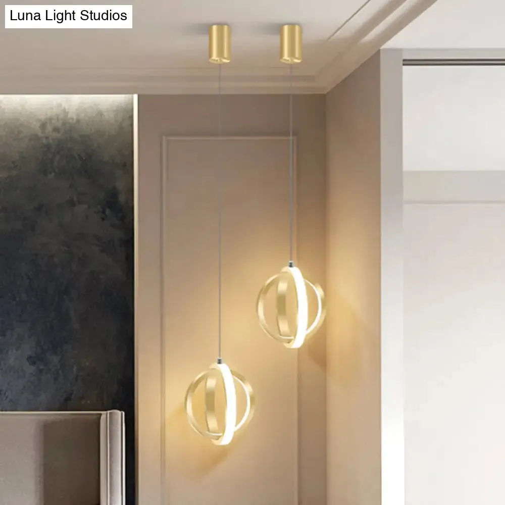 Modern LED Pendant Light: Aluminum Crossed Rings Drop Pendant in Gold - Ideal for Dining Table