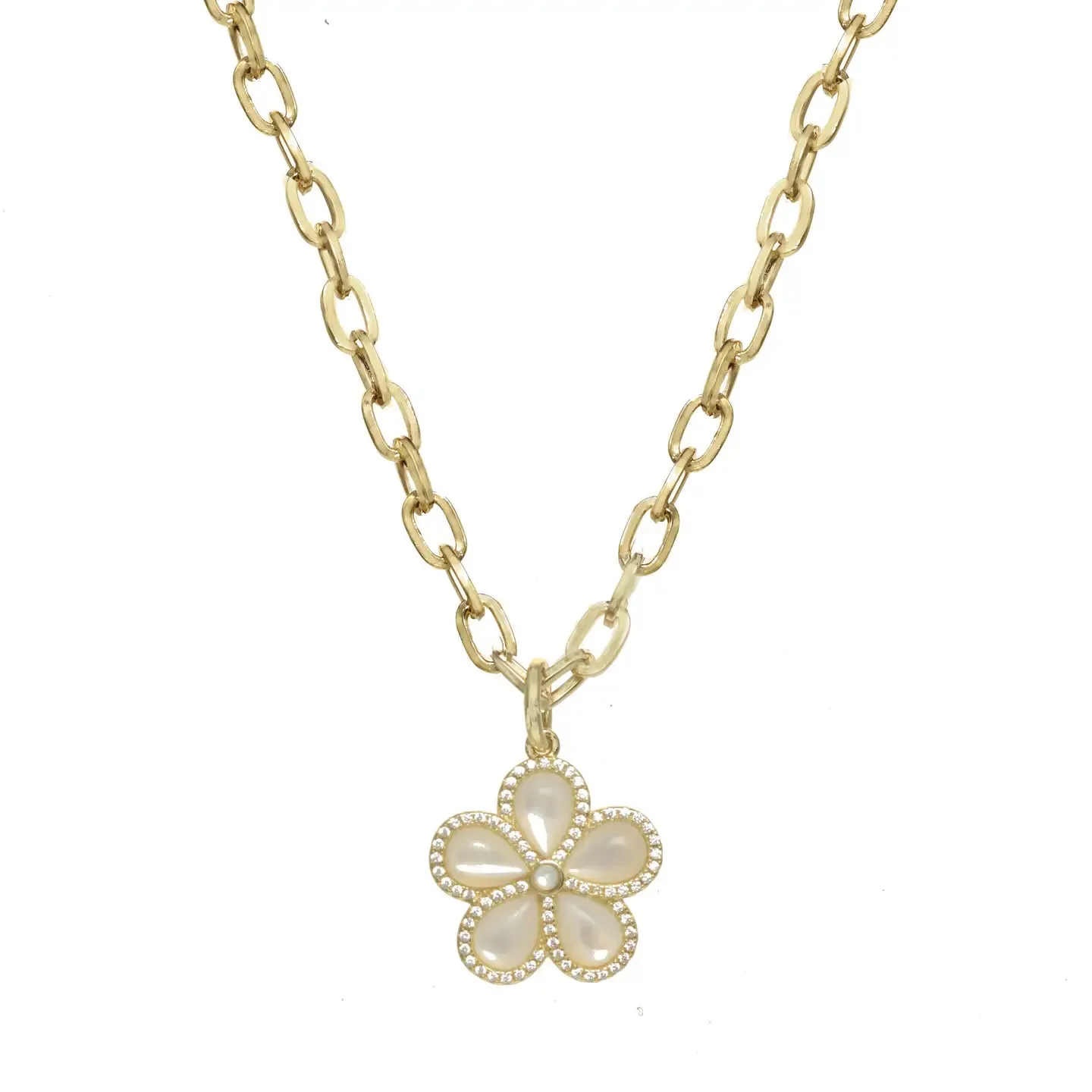 Mother of Pearl Flower Pendant Necklace