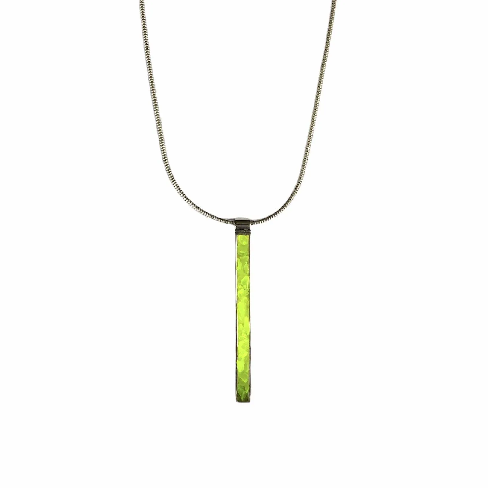 Neon Yellow Vertical Pendant - Silver