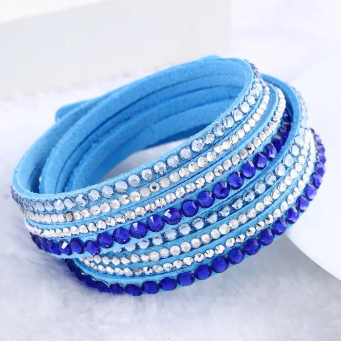 New Leather Rhinestone Crystal Wrap Multi-layer Bracelets for women