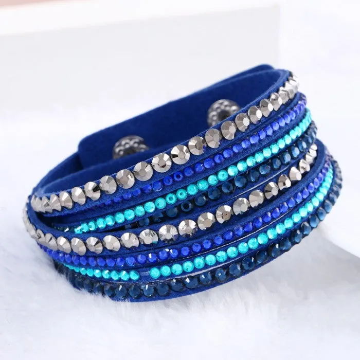 New Leather Rhinestone Crystal Wrap Multi-layer Bracelets for women