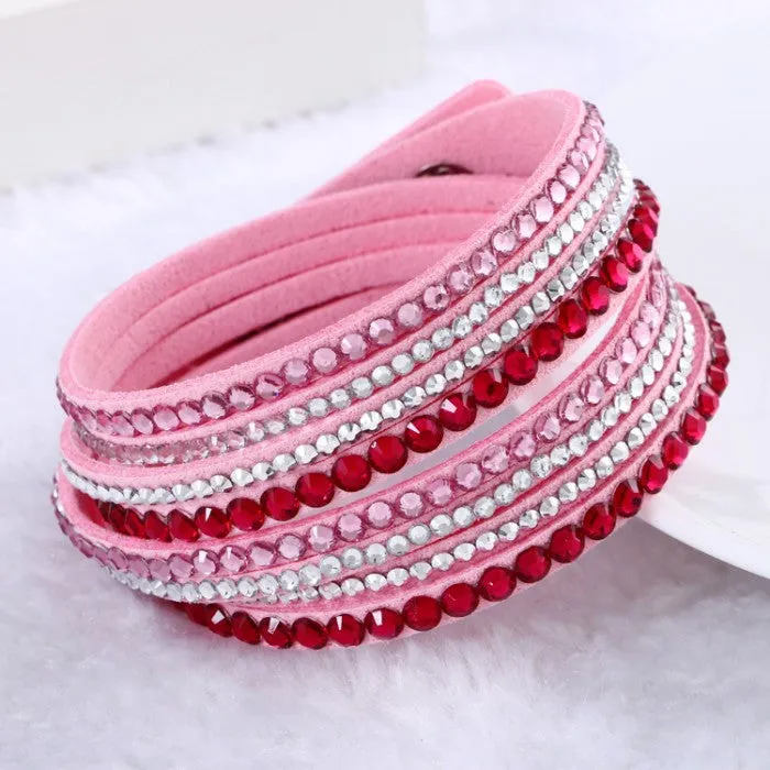 New Leather Rhinestone Crystal Wrap Multi-layer Bracelets for women