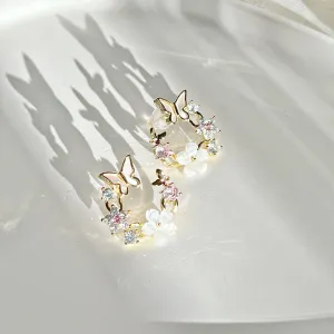 Ninaouity Butterfly and Flower Wreath Statement Earrings