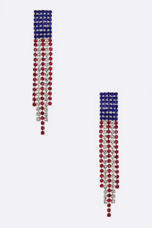 Patriot's Glimmer Rhinestone Fringe Earrings