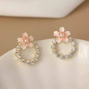 Peach Flower Crystal Earring