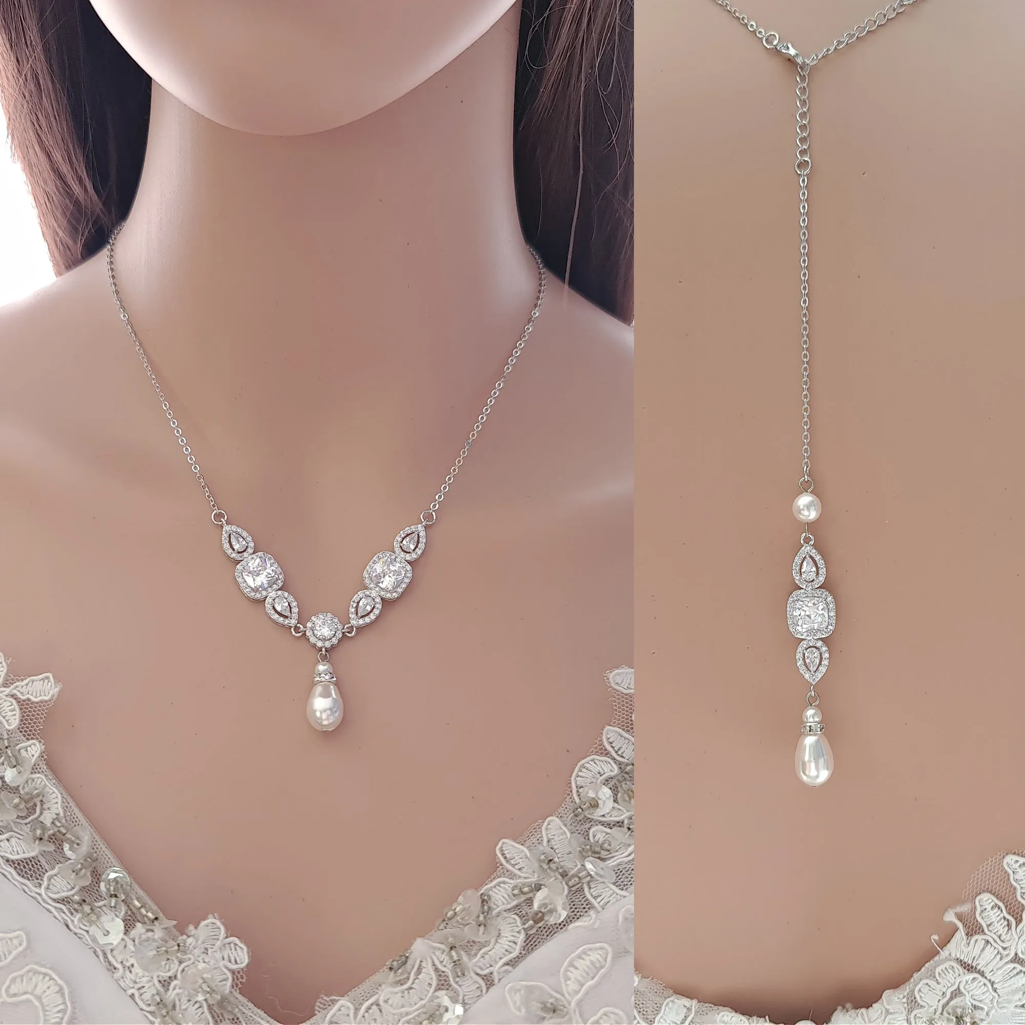 Pearl Drop Wedding Necklace in Rose Gold-Gianna