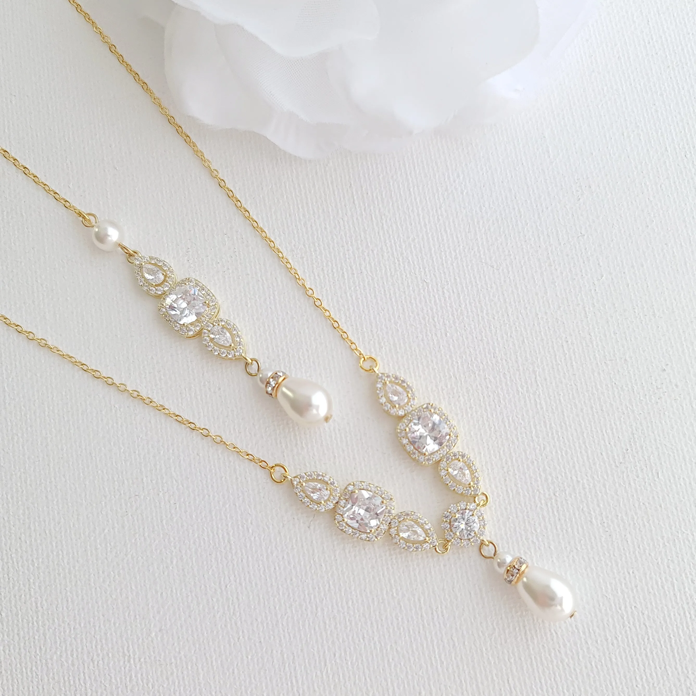 Pearl Drop Wedding Necklace in Rose Gold-Gianna