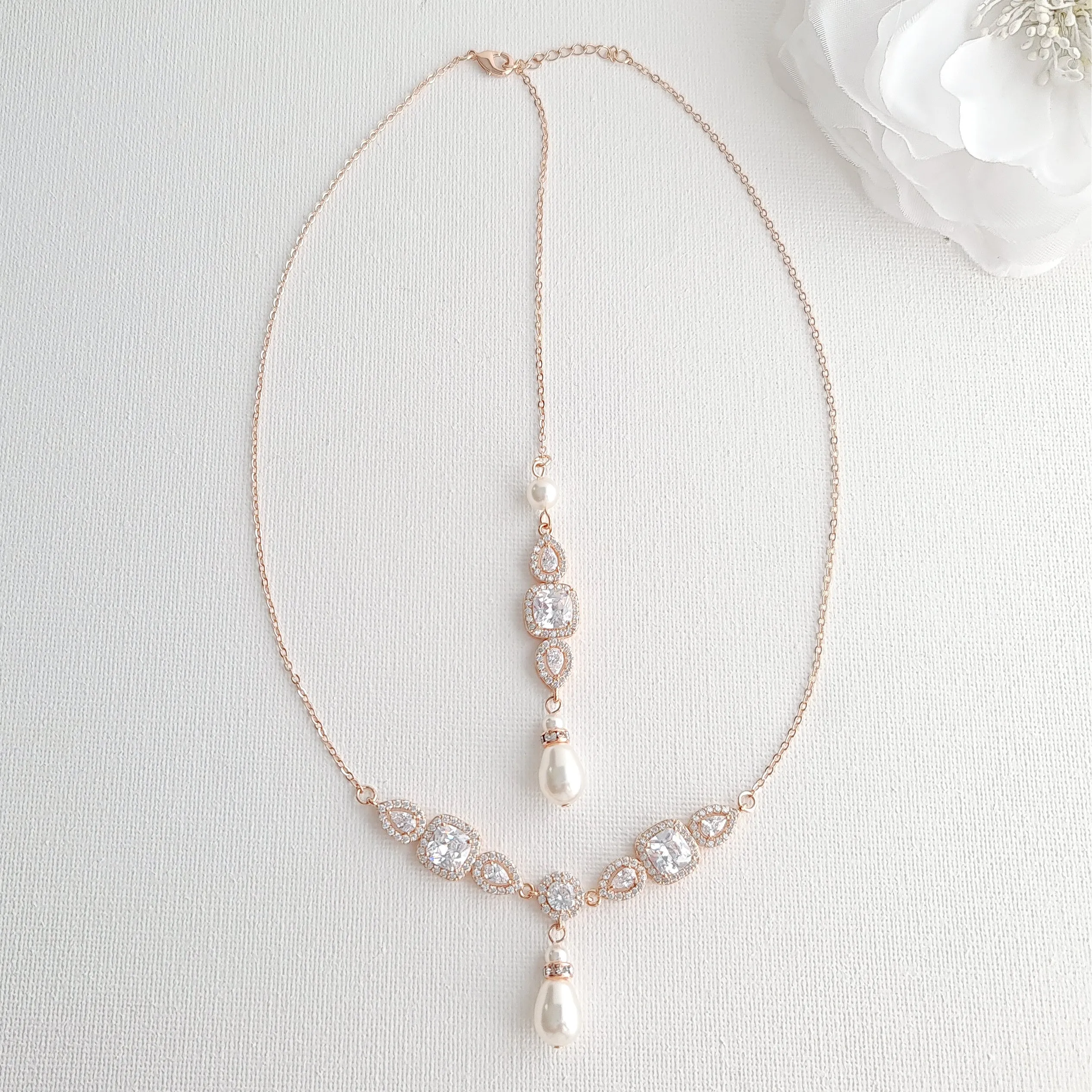 Pearl Drop Wedding Necklace in Rose Gold-Gianna