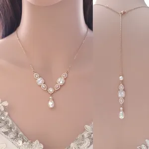 Pearl Drop Wedding Necklace in Rose Gold-Gianna