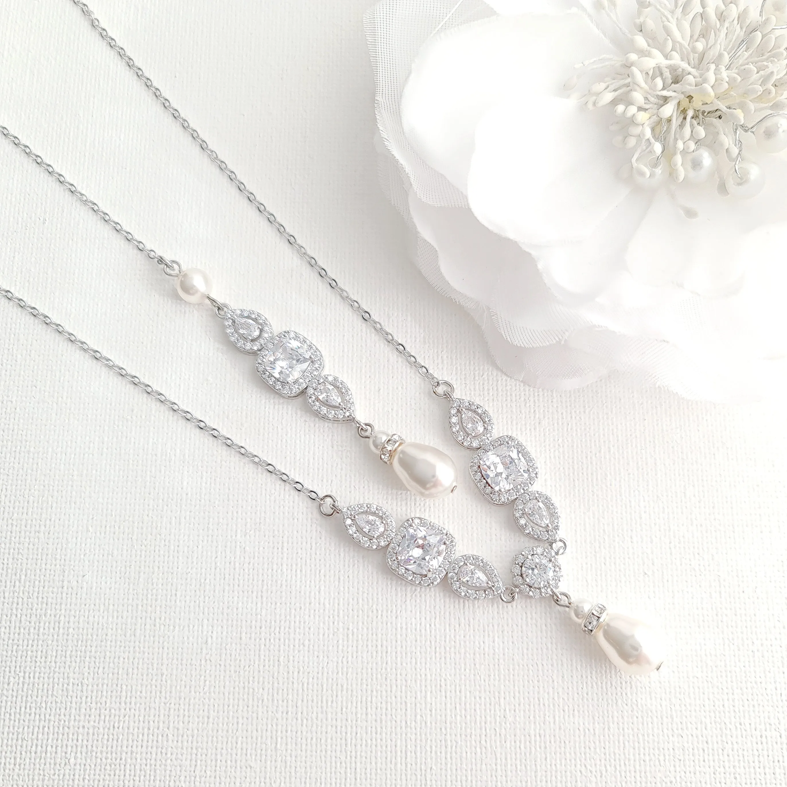 Pearl Drop Wedding Necklace in Rose Gold-Gianna