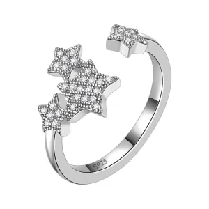 Pentagram Stars Adjustable Rings Women Jewelry 925 Sterling Silver Aurora Tears