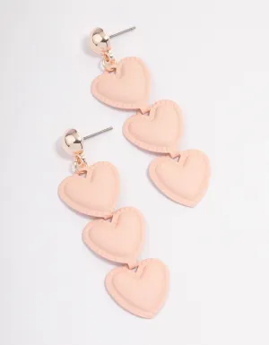 Pink Coated Triple Heart Drop Earrings