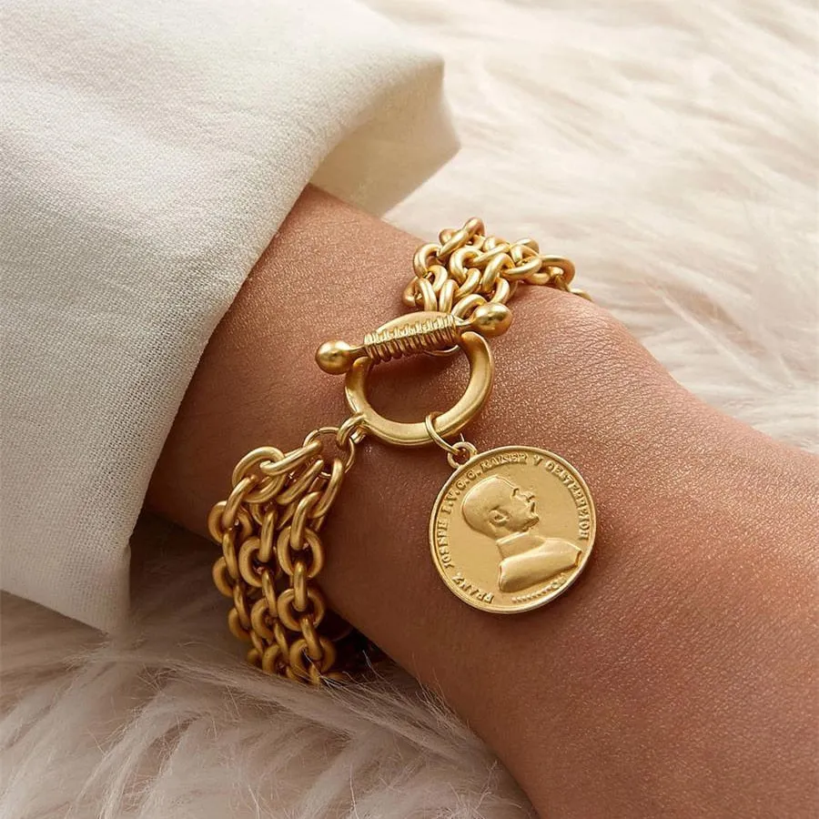 Portrait Coin Bracelets Jewelry  For Women in Gold Color