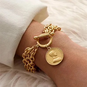 Portrait Coin Bracelets Jewelry  For Women in Gold Color