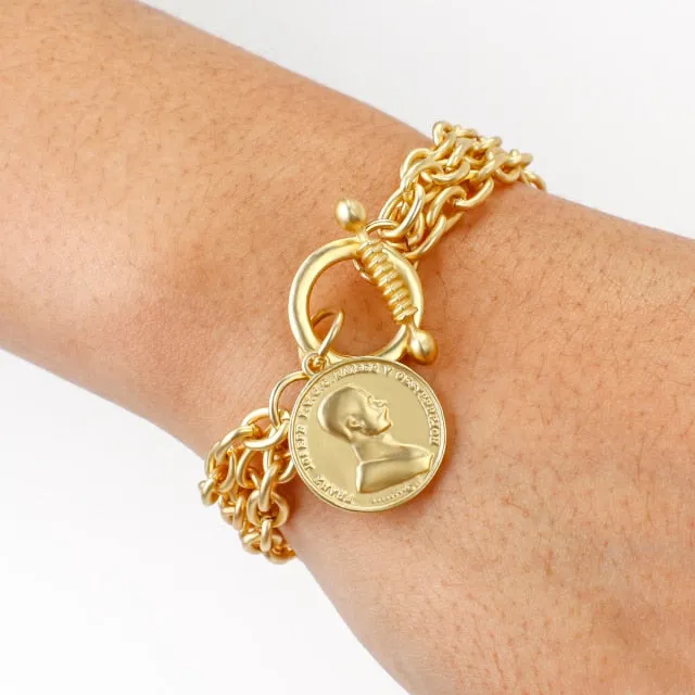 Portrait Coin Bracelets Jewelry  For Women in Gold Color