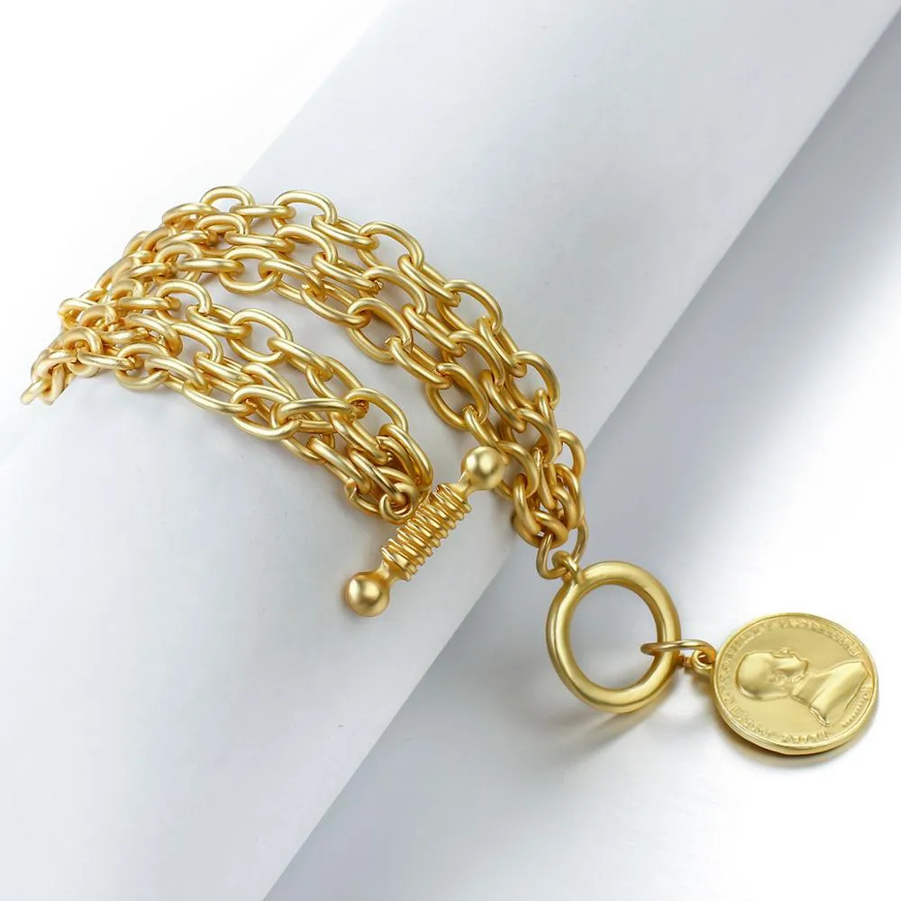 Portrait Coin Bracelets Jewelry  For Women in Gold Color