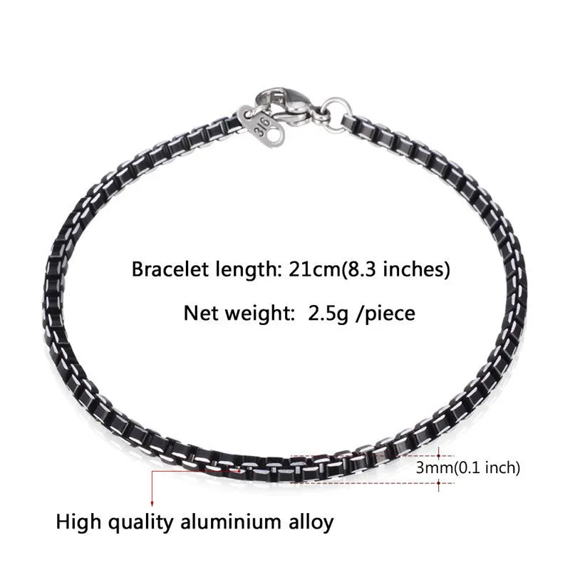 Punk 316L Stainless Steel Bracelet Men Jewelry High Quality Never Fade Hot Sale 21 cm 3mm Box Link Chain Bracelets